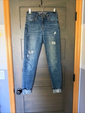 Grace & Lace Distressed Cropped Ankle Jeans - Blue